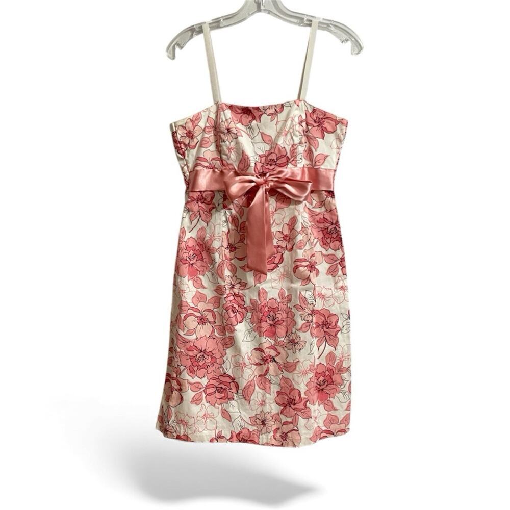 Vintage Y2K Strapless Dress Size 9 Juniors Pink White Floral Sequin Hearts